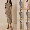 Knitted Striped A-Line Knee-Length Dress with Butterfly Sleeves