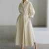 Women’s A-Line Long-Sleeve Shirt Dress with Pockets