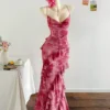 Spaghetti-Strap Mermaid Maxi Dress with Ruffled Hem