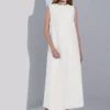 White Ankle-Length Sleeveless Polyester Dress with Round Neck