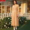 Chiffon Bow Midi Dress with V-Neck