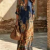 Pleated Maxi Shirt Dress with Pockets and Lapel Collar